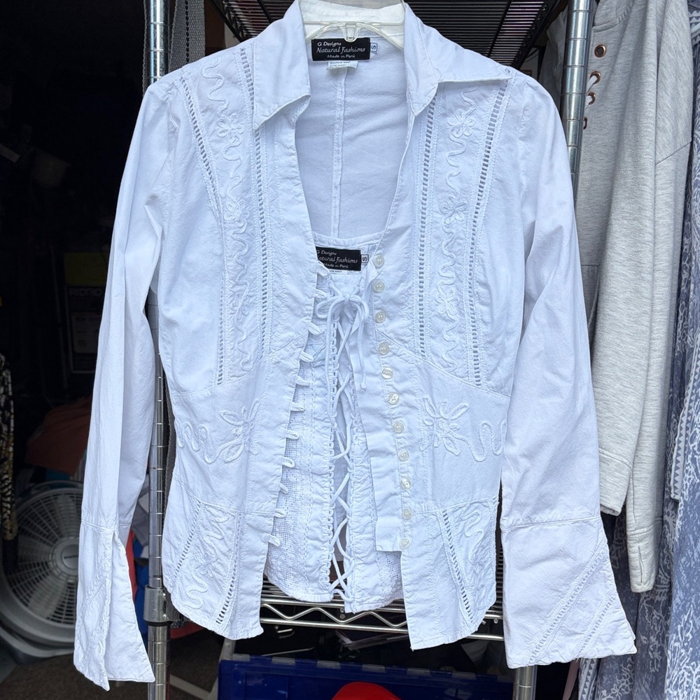 G.Designs, Natural Fashions           White Embroidered Lace-Up Top